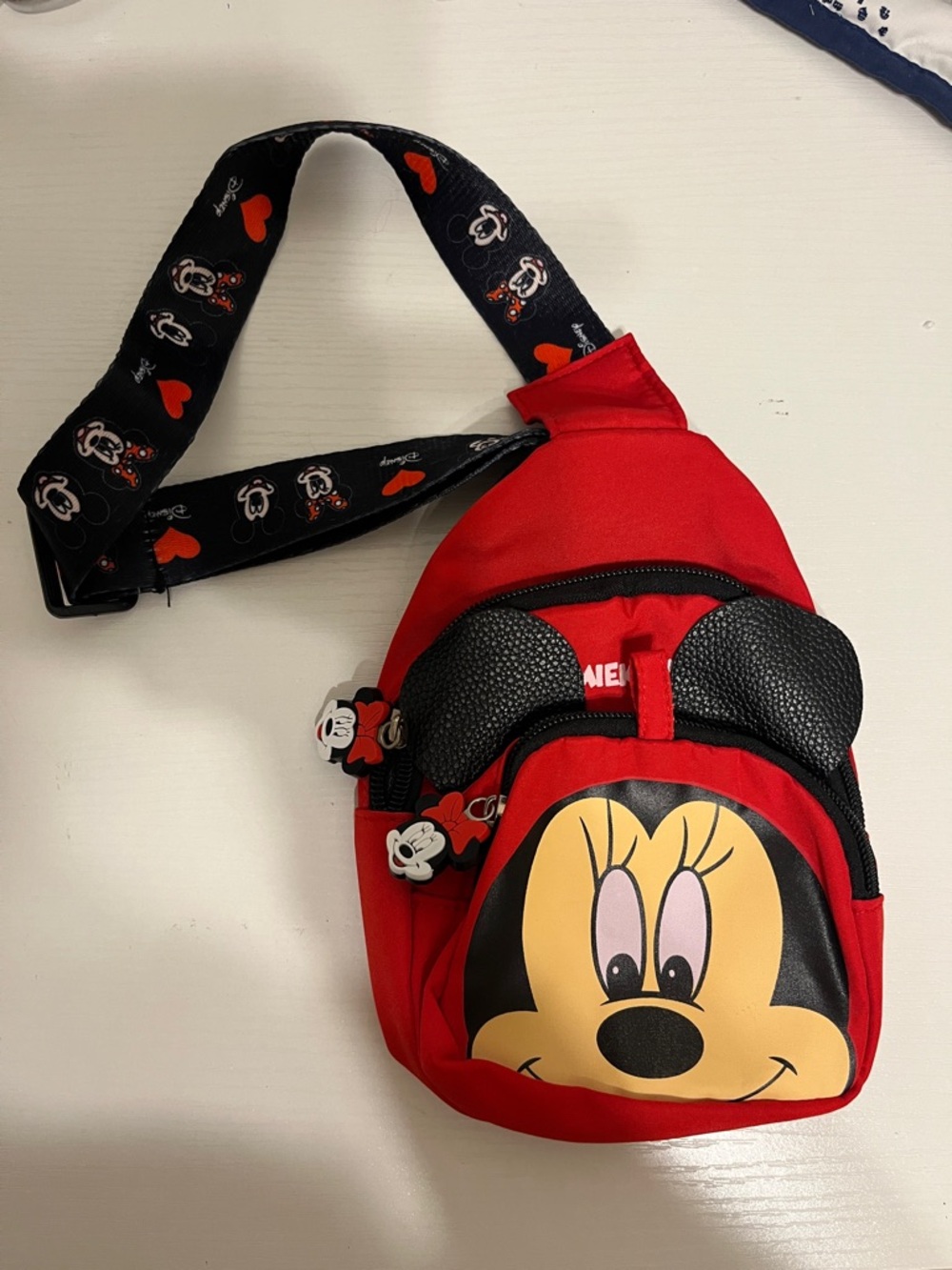 Disney Red Minnie Mouse Kids Sling Bag with Black Character Strap